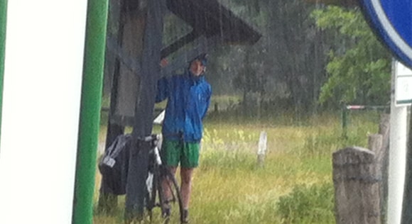 Sheltering from the rain cycling