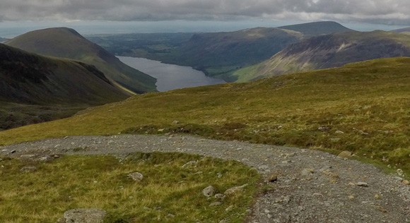 Route down Scafell Pike with Wast Water view