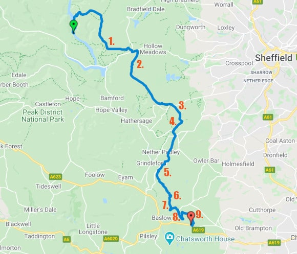 Nine Edges Challenge Route with Edges Labelled